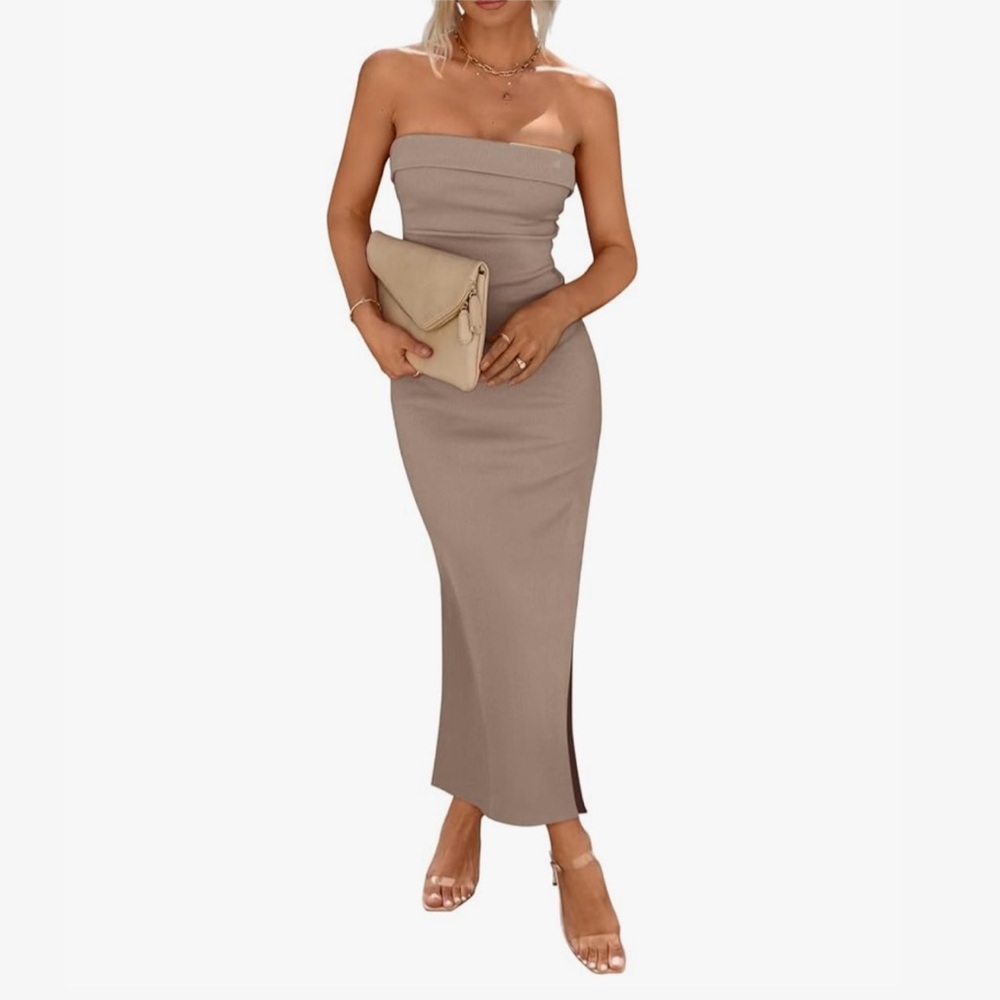 Elegant Strapless Tan Dress
